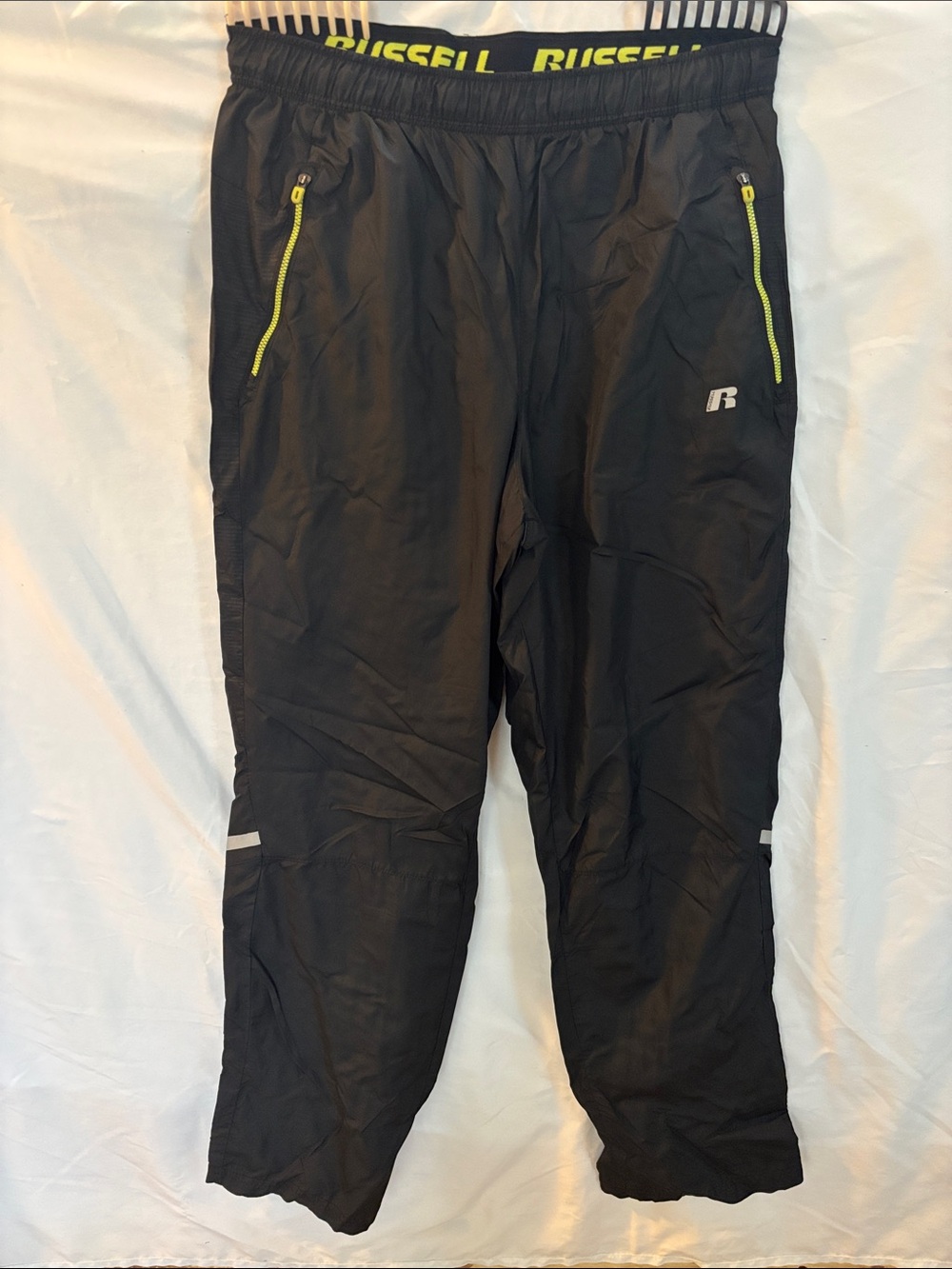 Russell Athletic Black Jogger Pants with Neon Yellow Accents